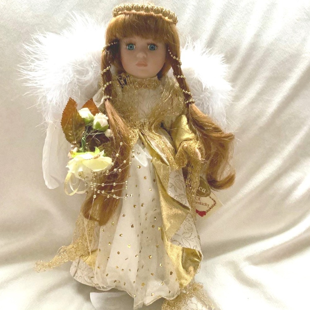 Collector's‎ Choice Veronica Porcelain Angel Doll COA Wings Gold Dress 16"